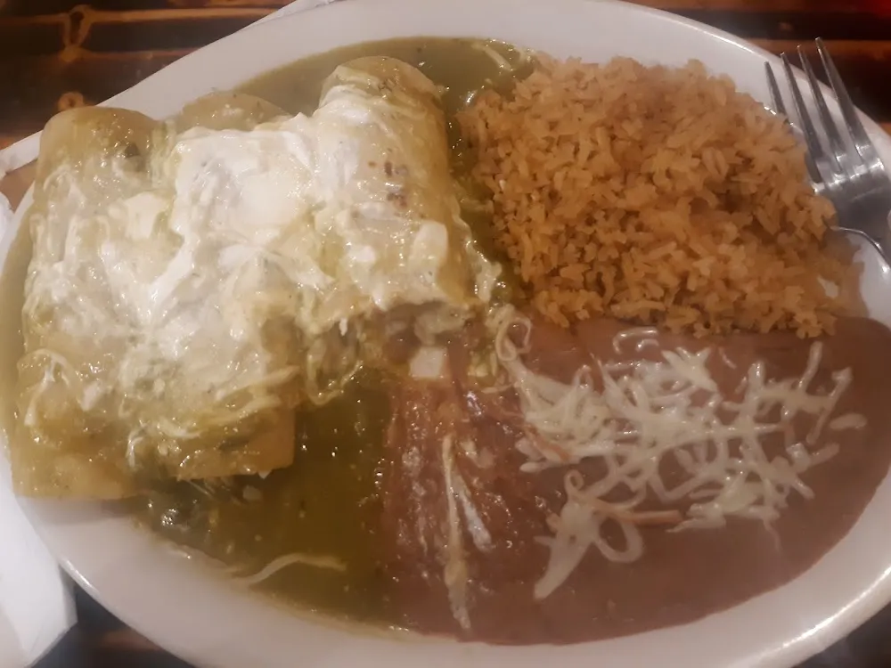 Green Enchiladas with Rice and Beans